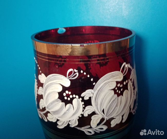 Ваза СССР для цветов, цветное стекло, золочение