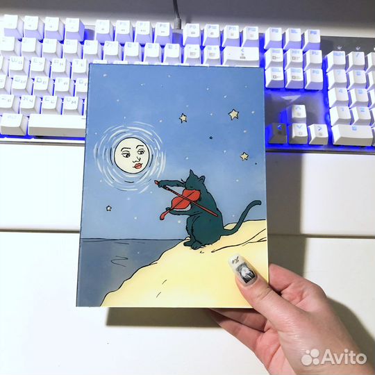 Рисунок на стекле, Котик со скрипкой