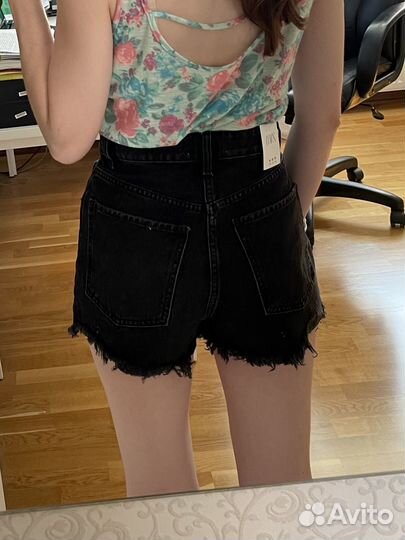 Джинсовые шорты Zara с высокой посадкой черные нов