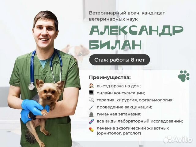 Ветеринарный врач на дом, онлайн консультации объявление продам