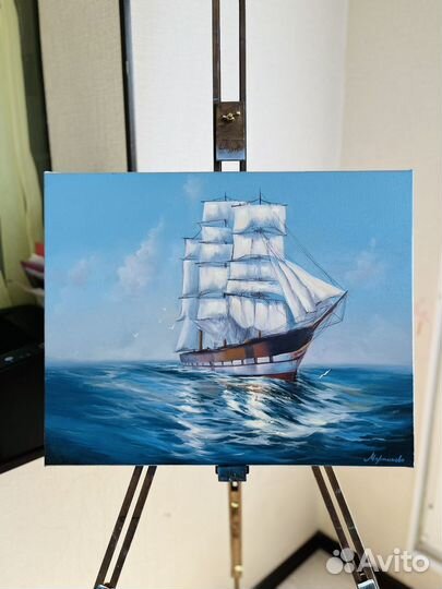 Картина маслом корабль в море