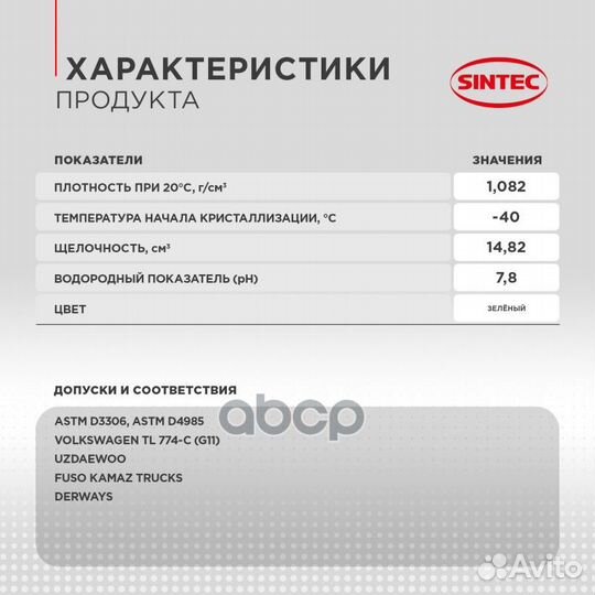 Антифриз Sintec Antifreeze Euro G11 green -40 1кг