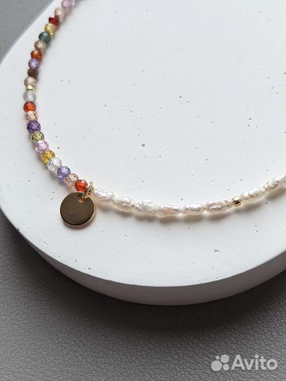 Чокер из жемчуга и цирконов ручной работы