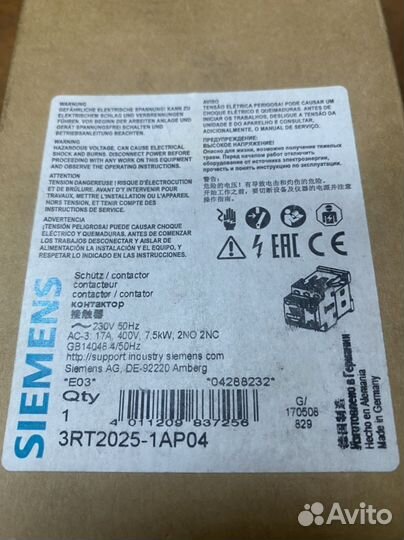 Контактор 3RT2025-1AP04 Siemens