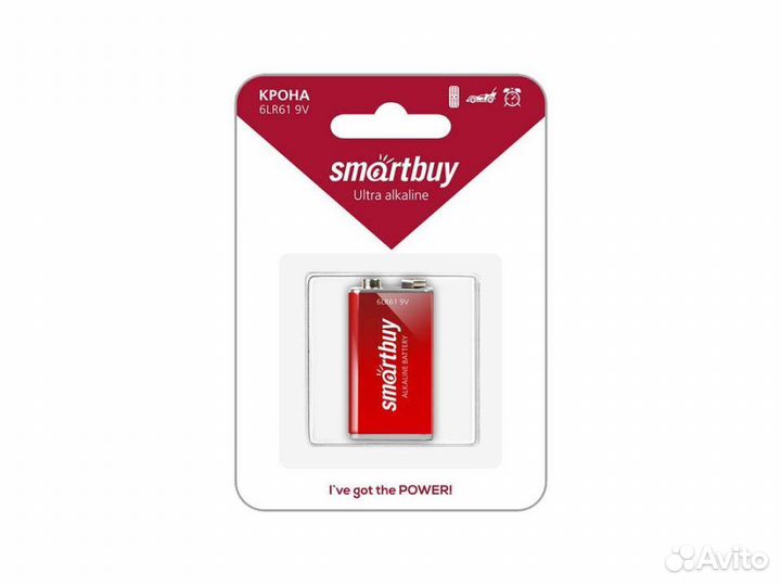 Батарейка Smartbuy алкалиновая крона 6LR61 9V