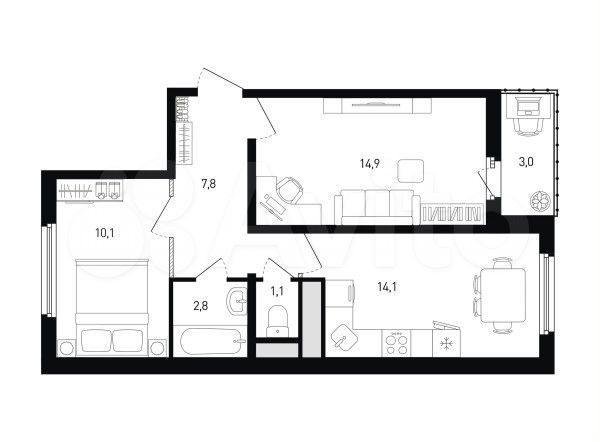 2-к. квартира, 52,3 м², 7/10 эт.