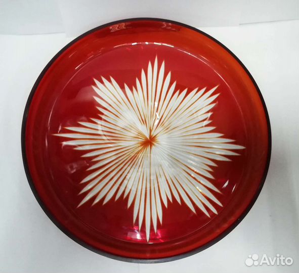 Поднос красное рубиновое стекло, алмазная грань