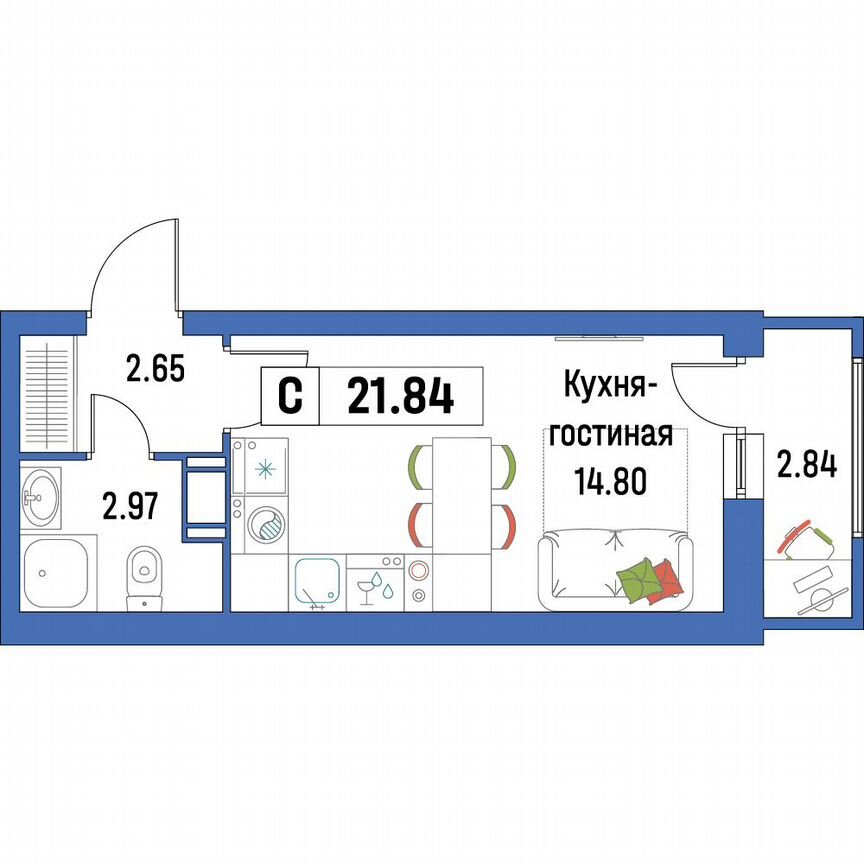 Квартира-студия, 21,8 м², 14/16 эт.
