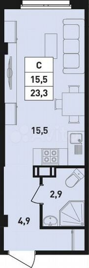 Квартира-студия, 23,3 м², 4/18 эт.