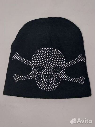 Шапка со стразами череп