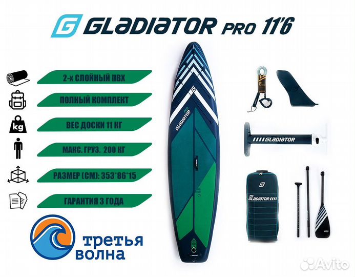 Сап (SUP) надувной Gladiator Pro 11'6