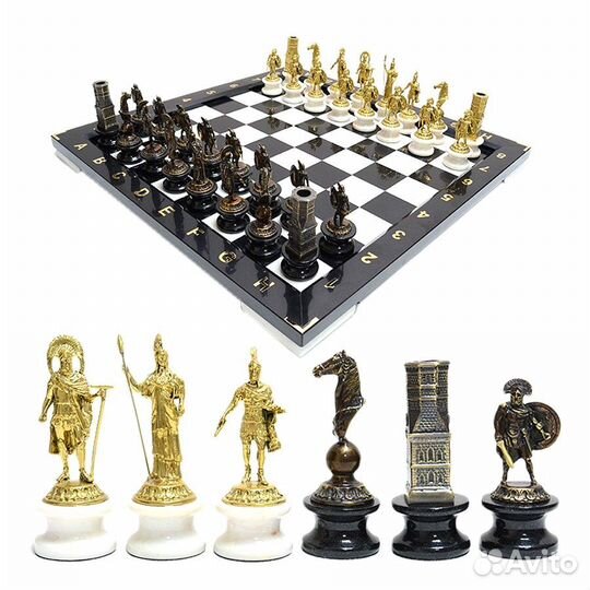 Шахматы из камня змеевик и бронзы «Спарта»