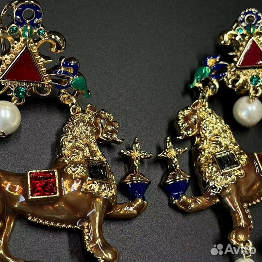 Серьги в стиле Барокко, Бижутерия Люкс от KJL, лев