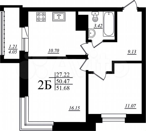 2-к. квартира, 51,7 м², 3/19 эт.