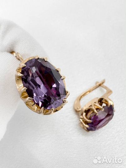 Золотые серьги СССР аметис корунд 583 / 10.24 гр