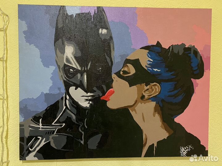Картина на холсте.Бэтмен и Женщина-Кошка