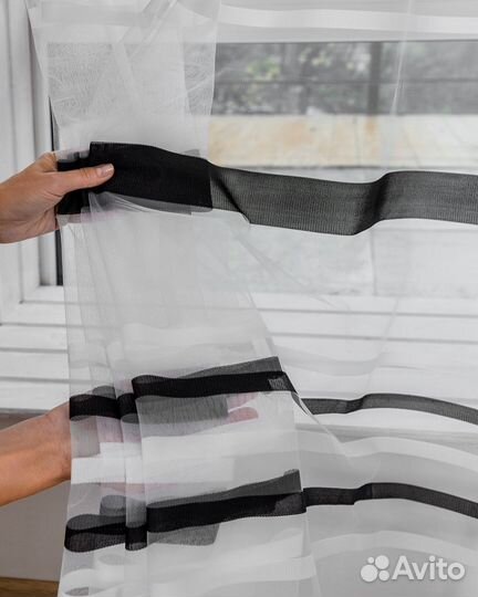 Тюль Полоска Черно-белый