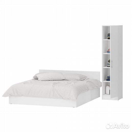 Кровать белая двуспальная 1800 с пеналом Стандарт, цвет белый, спальное место 1800х2000 мм., без мат