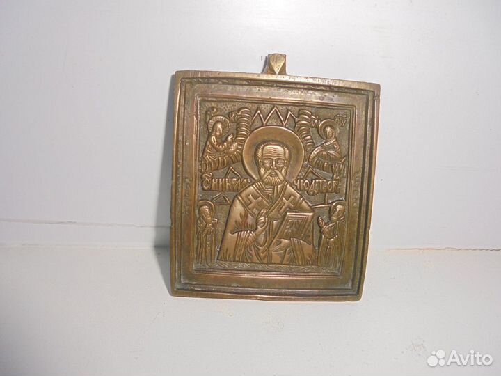 Антиквар икона Николая Чудотворца медь 5х6 см