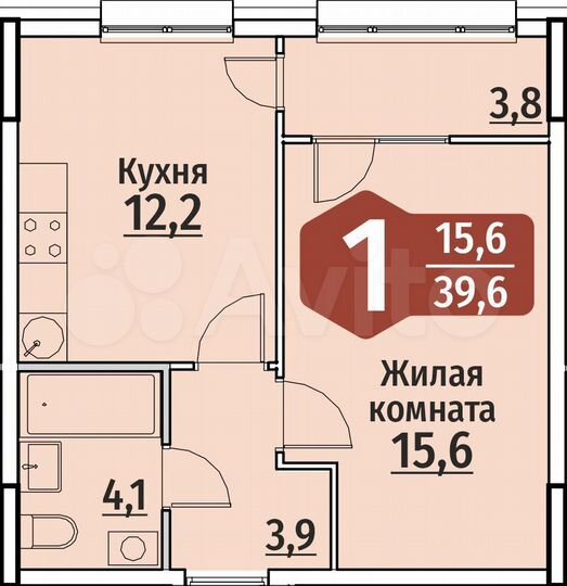 1-к. квартира, 39,6 м², 2/18 эт.
