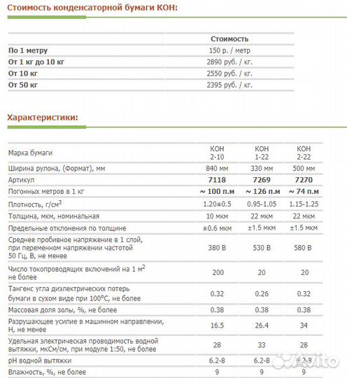 Конденсаторная бумага кон 2-15