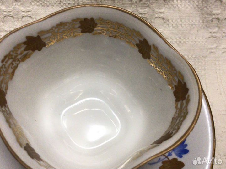 Сервиз форма лотос лфз Золотые и Синии цветы