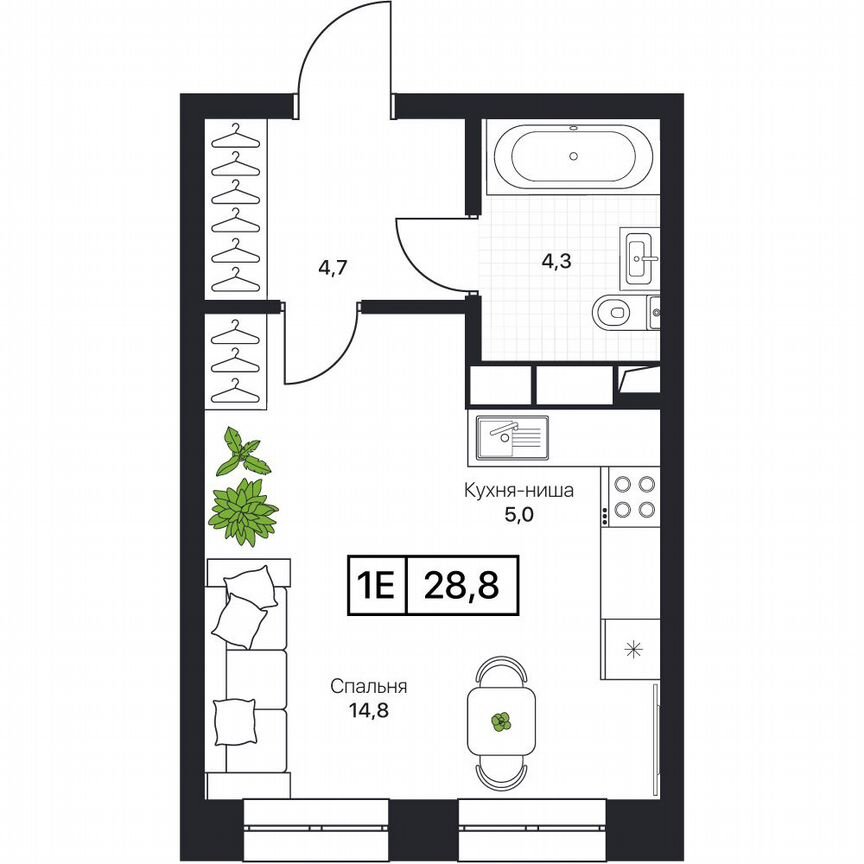 1-к. квартира, 28,8 м², 6/17 эт.