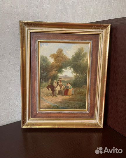 Старая картина маслом природа люди разговор 19 век