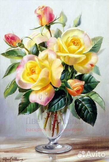 Картина по номерам 40x50 Букет желтых роз в стекля