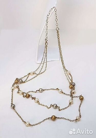 Колье Тройное - Жемчуг - Серебро 925 '- Винтаж