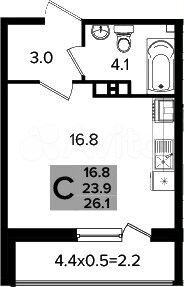 Квартира-студия, 26,1 м², 3/16 эт.