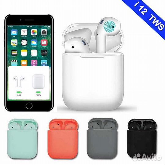 AirPods i12 сенсорные С анимацией красные