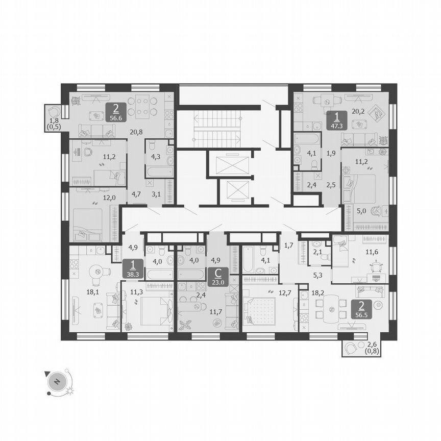 2-к. квартира, 56,6 м², 18/19 эт.