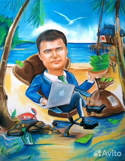 Цифровой шарж портрет, печать на холсте по фото