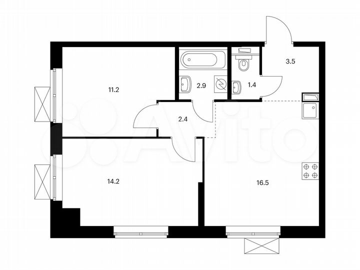 2-к. апартаменты, 52,1 м², 17/21 эт.
