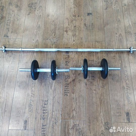 Штанга + гантели. Общий вес 18 кг