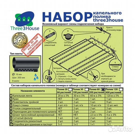 Капельный полив (200 растений) Three 3 House