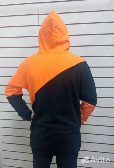 Худи Double Skin горы черно-оранжевая M