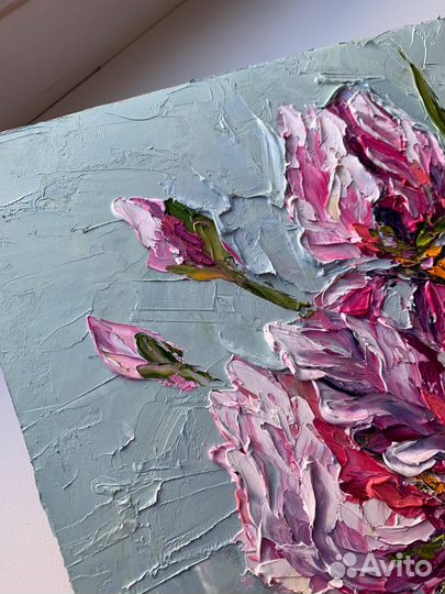 Картина маслом букет розовых ирисов цветы