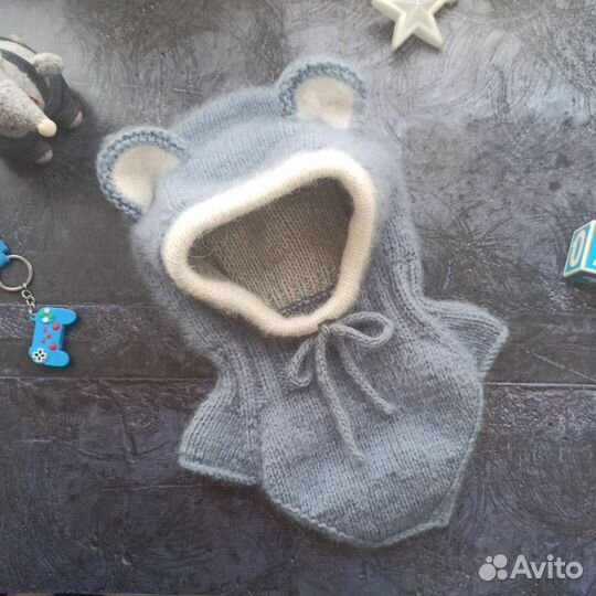 Шапка шлем с ушками синий на заказ