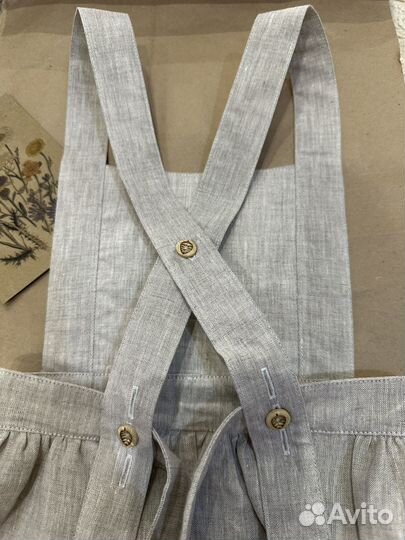 Фартук для девочки 110 ручная вышивка лен 100