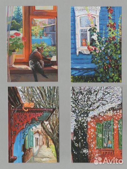 Открытки Россия кошки котики набор полный 10 шт