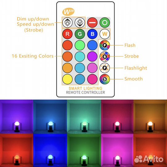 Светодиодная лампа E27, 5 Вт, 16 цветов