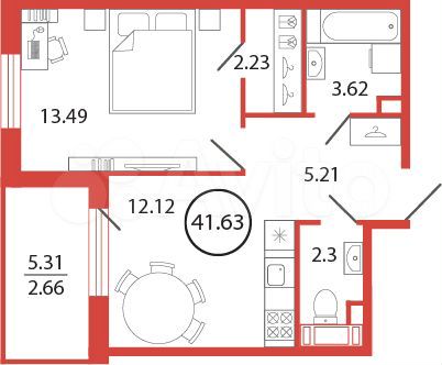 1-к. квартира, 41,6 м², 12/12 эт.