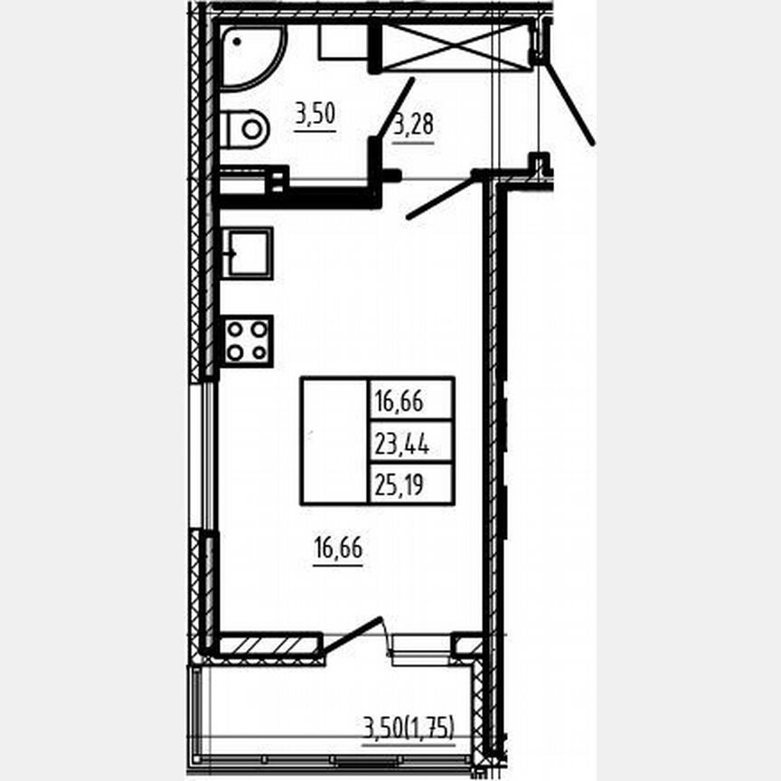 Квартира-студия, 23,4 м², 2/4 эт.