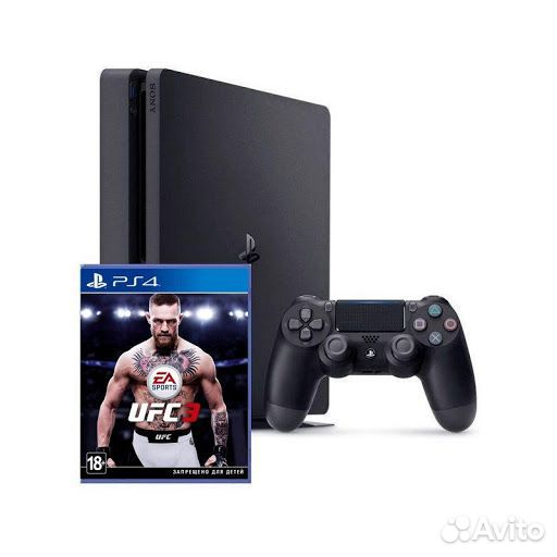 PlayStation 4 slim + 2 геймпада + UFC 3 + fifa 20