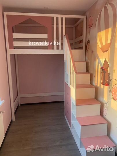Детская Эко кровать чердак из массива Березы