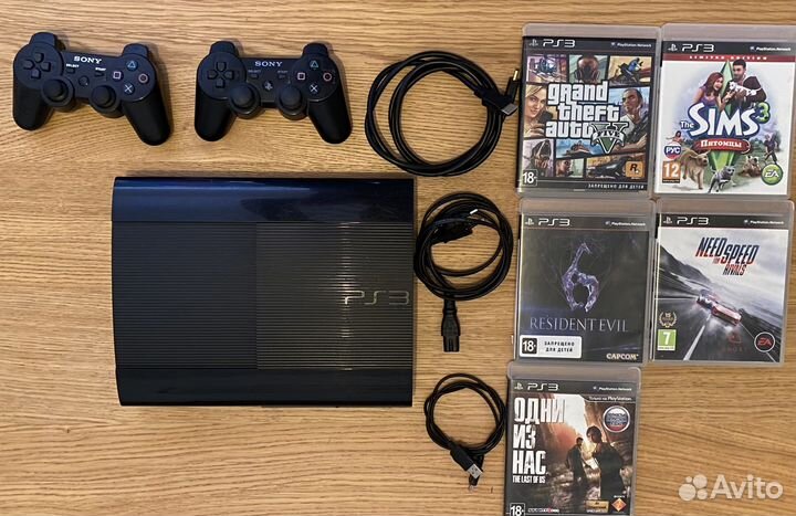Sony playstation 3(2 джойстика+4 игры+провод hdmi)