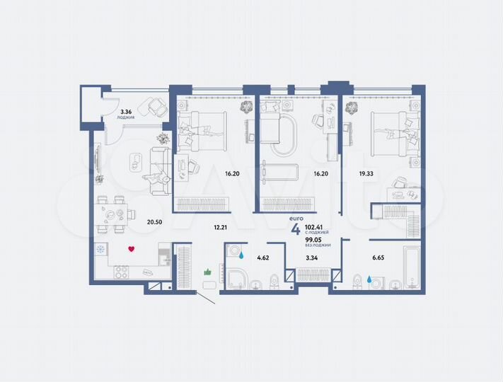 4-к. квартира, 102,4 м², 3/13 эт.