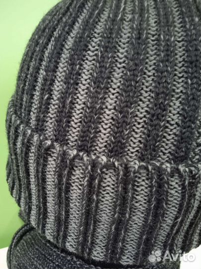 Мужская вязаная шапка и шарф вязаные, комплект